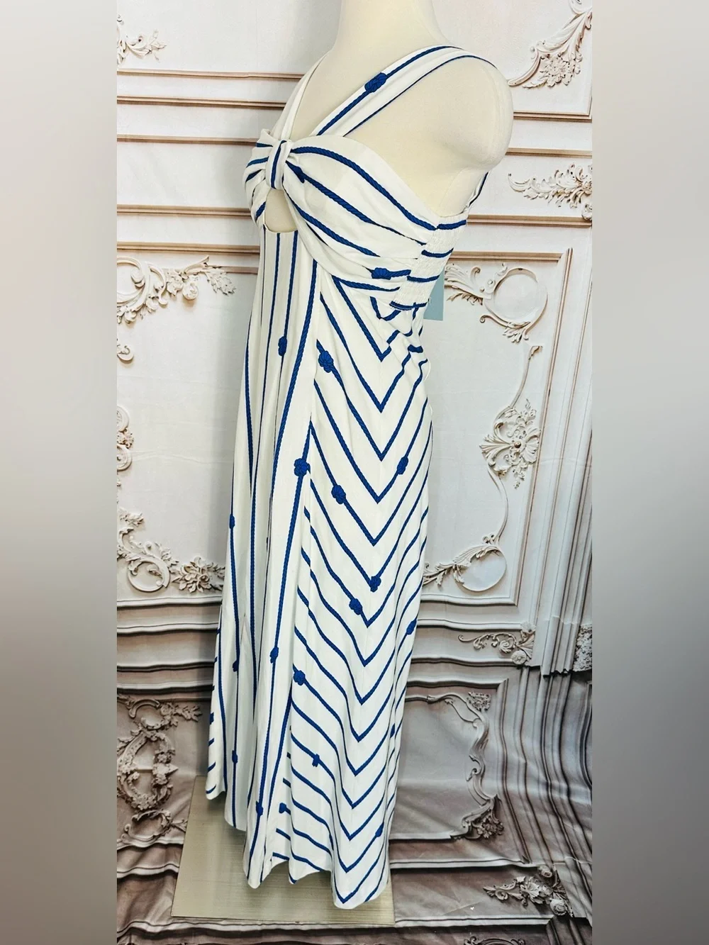 ANTONIO MELANI White and Blue Striped Knot-Front Maxi Dress - Picture 3 of 12